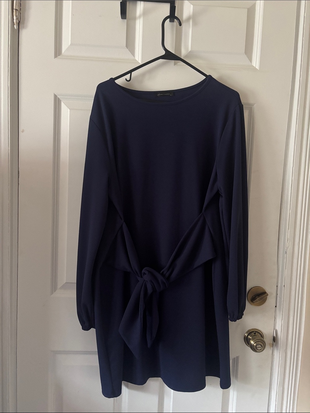 Classic Navy Long-Sleeve Tie-Back Dress